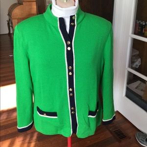Gorgeous Green/Navy/Ivory St. John Knit Jacket